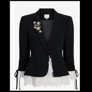 SOLD SOLD … Cinq à Sept Black Blazer with White Lace Detail